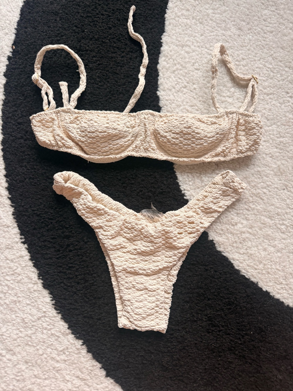 Cream Textured Two-Piece Bikini Set